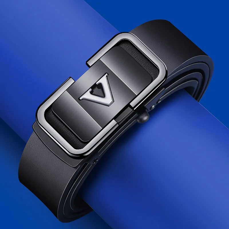 Новый модный мужской ремень беззубик с автоматической пряжкой, ремень из сплава с надписью для деловой моды, мужской ремень высокого качества