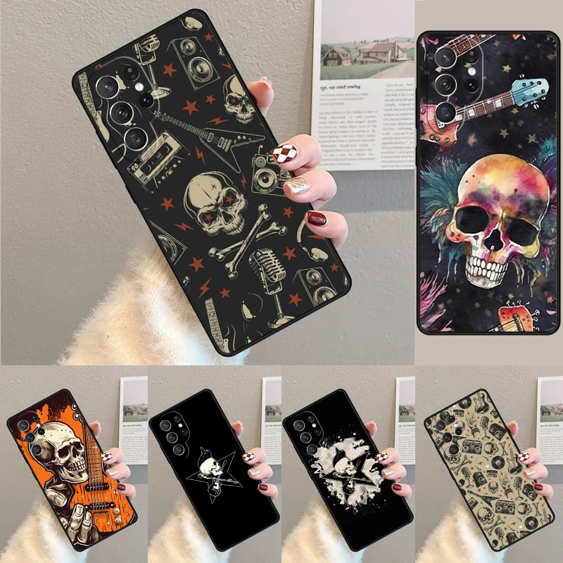 Cover For Samsung Galaxy S24 Ultra S21 S22 S8 S9 S10E Note 10 20 Plus FE S23 Rock and Roll Skull Phone case Coque