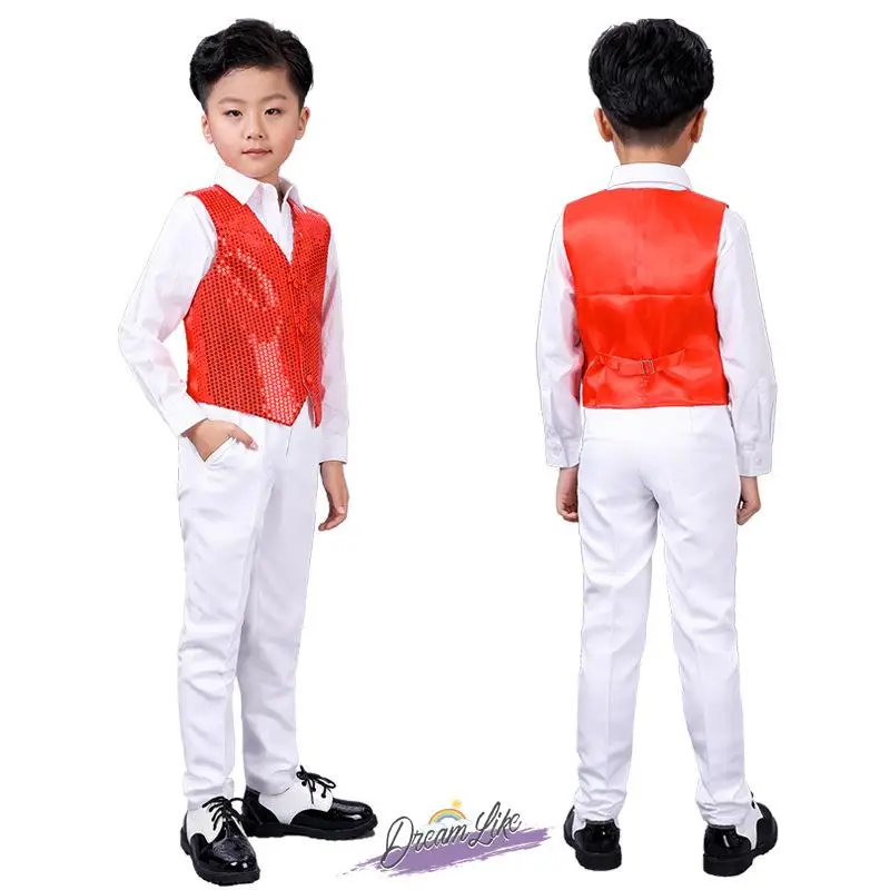 

Children's Sequin Vest Street Dance Jazz Dance Halloween Performance Costume Dancewear Boys Girls Performance Outfit