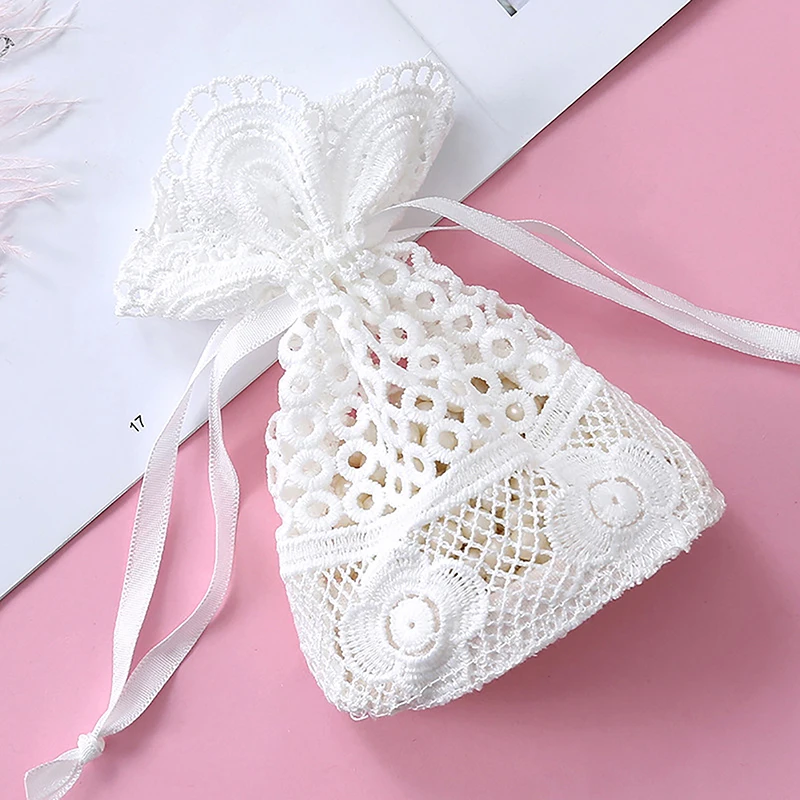 Sac en dentelle à trous ronds pour le stockage de bijoux, paquet de fil de lait, sacs à ficelle de proximité, emballage de fête, cadeau de faveurs de mariage