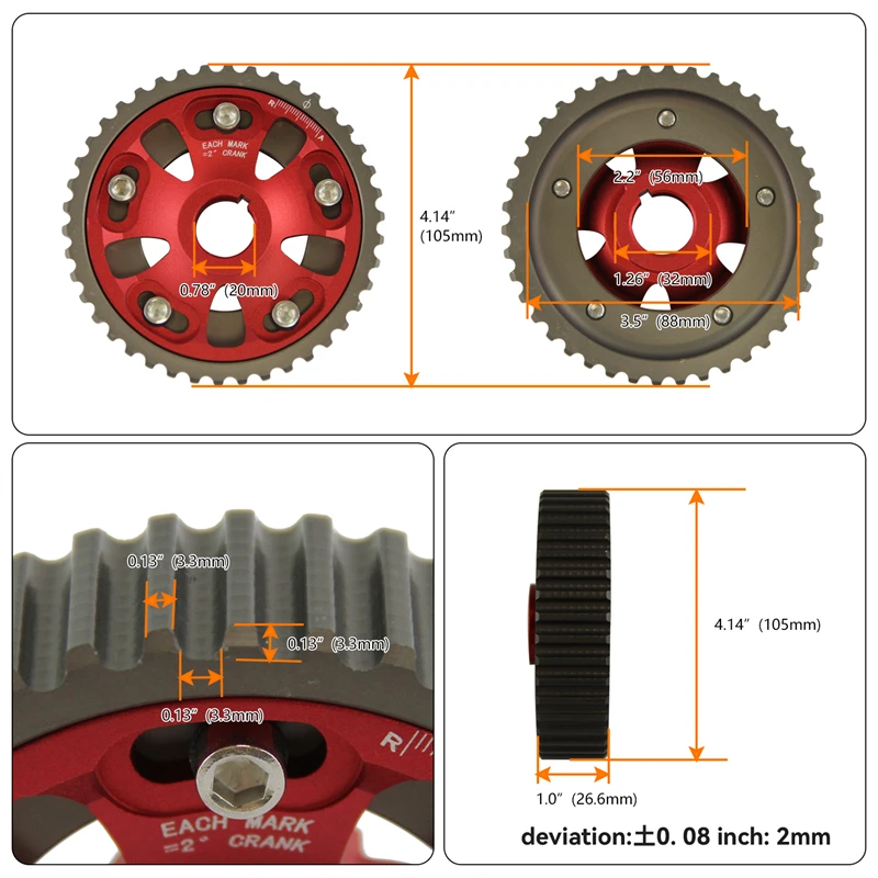 2pcs Adjustable Cam Gears Fit for Honda Accord SiR-T Prelude Base, Type SH 97-01 Prelude Si VTEC 93-96 H22 DOHC VTEC