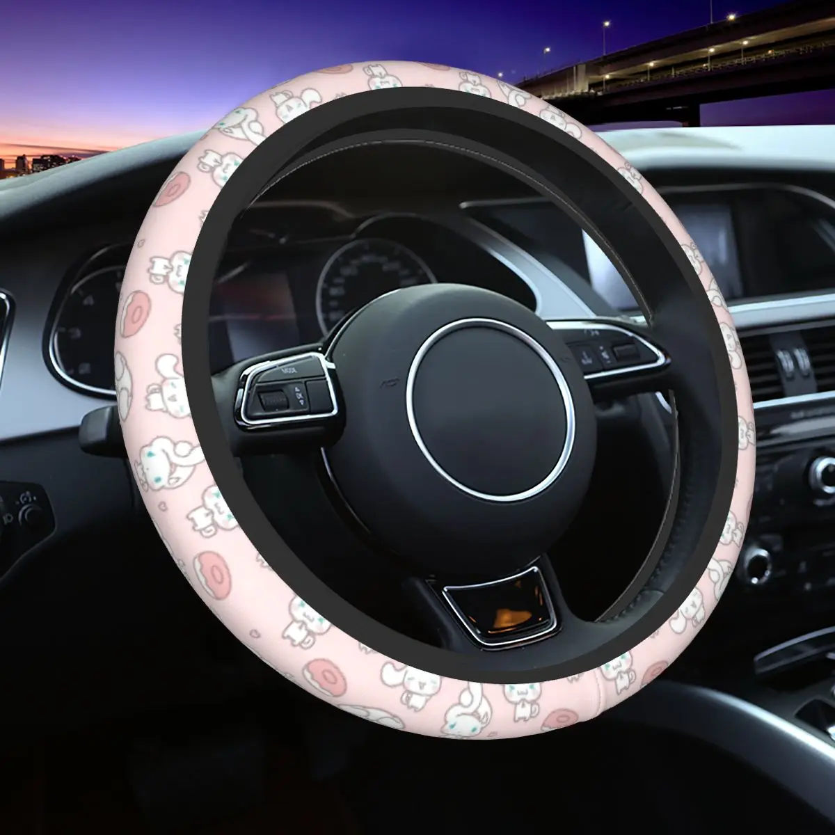 Car Steering Wheel Covers Pink Cinnamoroll Soft Cute Cartoon Braid On The Steering Wheel Cover Auto Decor Car Accessories