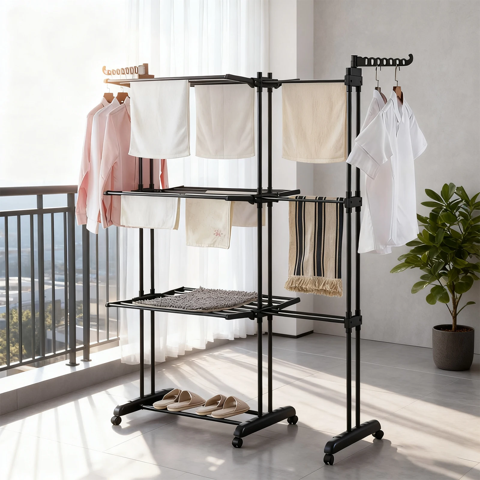 Séchoir à Linge Extensible Pliable Étendoir Mobile Grand Capacité