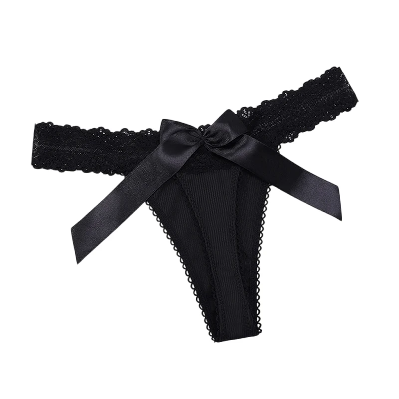 1pcs Black Bow Sexy Lace Women's g-string Low Waist Breathable Underwear Solid Panties Comfortable Lady thongs Sexy Lingerie