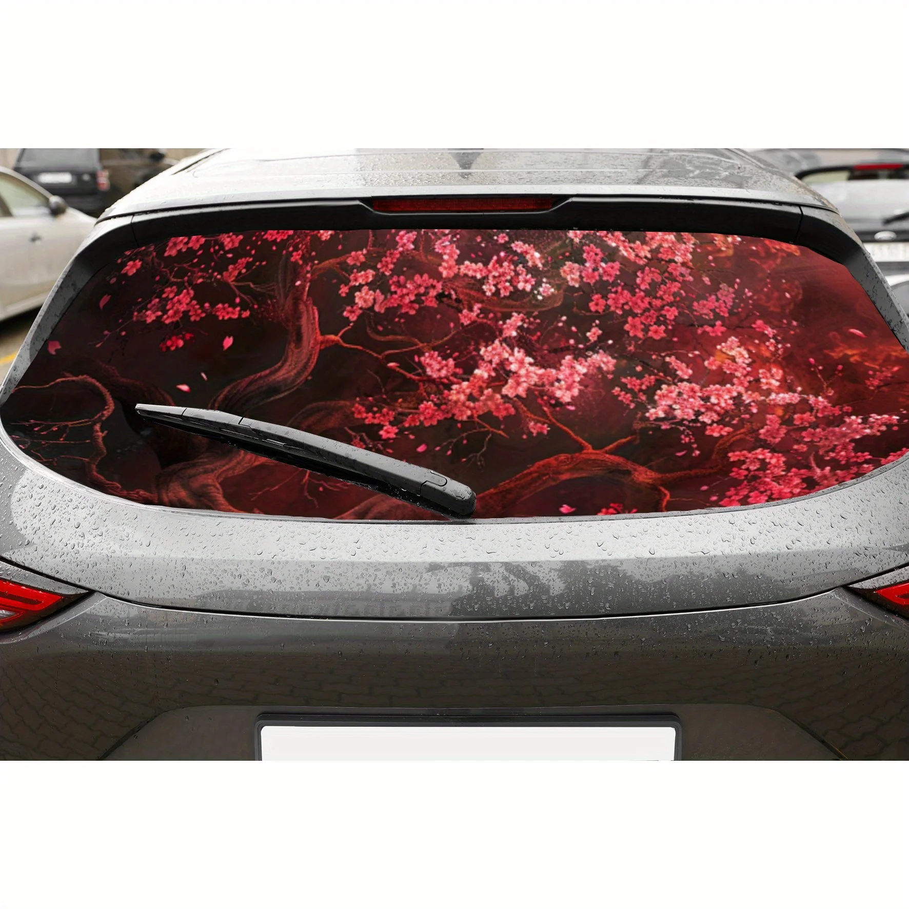 Red cherry blossom tree car rear window vinyl wraps sticker, auto art sticker, self-adhesive waterproof rear window decoration,