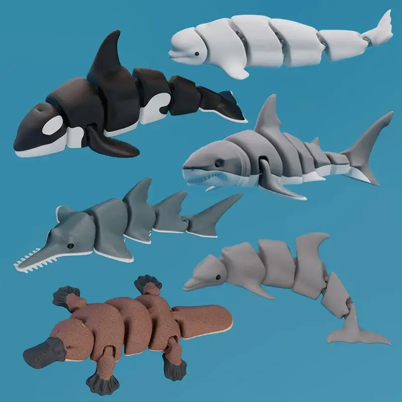 3D Printed Small Animal Joint Flexible Simulation Shark, Killer Whale Ornament Home Decoration Perfect Gift For Friends Family