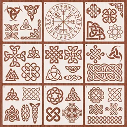 9 pz/set 20cm personaggi celtici vichinghi stencil a strati fai da te pittura Scrapbook colorazione goffratura Album modello decorativo