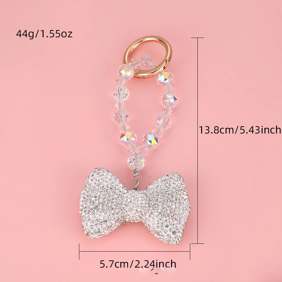 Bling Diamond Cute Bow Pendants Keychain With Crystal Chain Car Key Handbag Purse Hanging Keyrings Accessories DIY Jewelry Gift