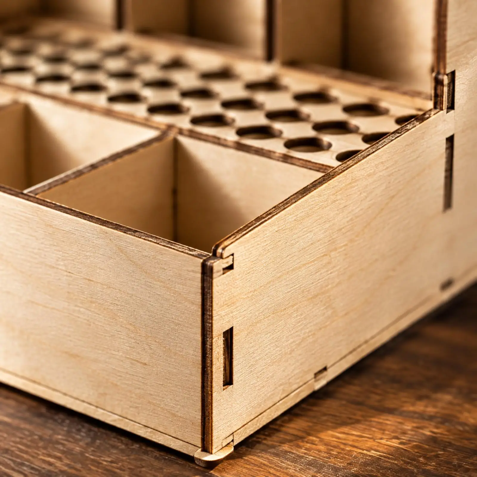 Uncoated Wood Parts Organizer Rack for Craft and Hobby Use with Multiple Sizes of Round Holes for Upright Tool Storage