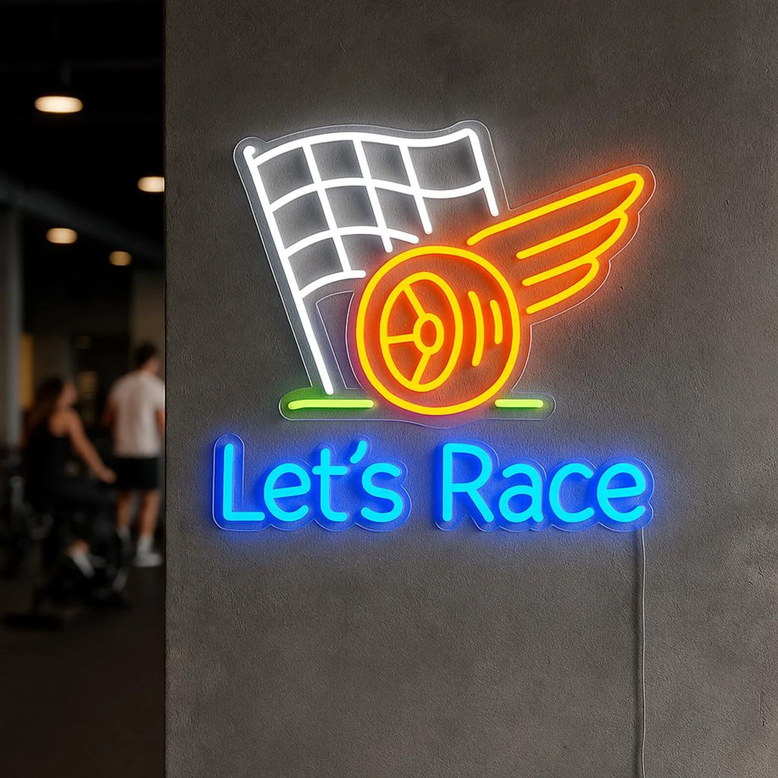 Lets Race Neon Sign. Racing LED Decor. Opposite Neon Decor.Car Neon Sign,Game Room Decor,Gift for Him