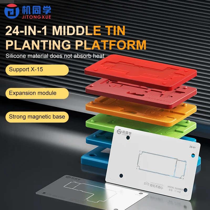 JITONGXUE 24 In1 Middle Layer Positioning Silicone Tin Planting Platform For IPX-15 Series CPU Chips BGA Reballing Stencil Kit