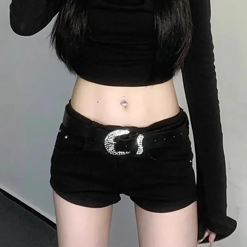 Woman High Waist Aesthetic Straight Leg Jeans Female Fashion Streetwear Mini Pants Girls Y2k 2000s Black Baggy Denim Shorts