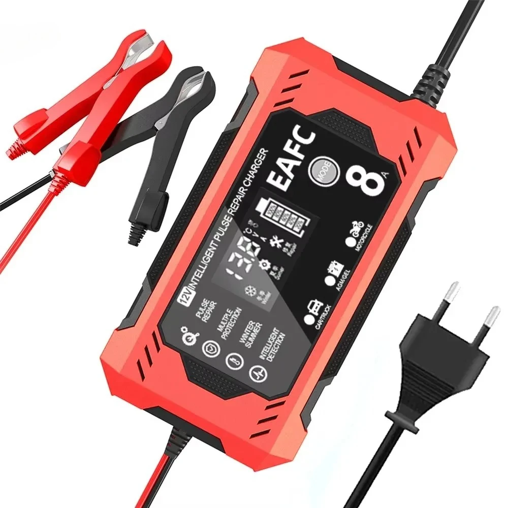 

EAFC Автомобильное зарядное устройство 12 В 8 А 10 А Зарядное устройство для автомобильного аккумулятора мотоцикла 7-ступенчатая зарядка Техническое обслуживание Гель AGM Влажный свинцово-кислотный