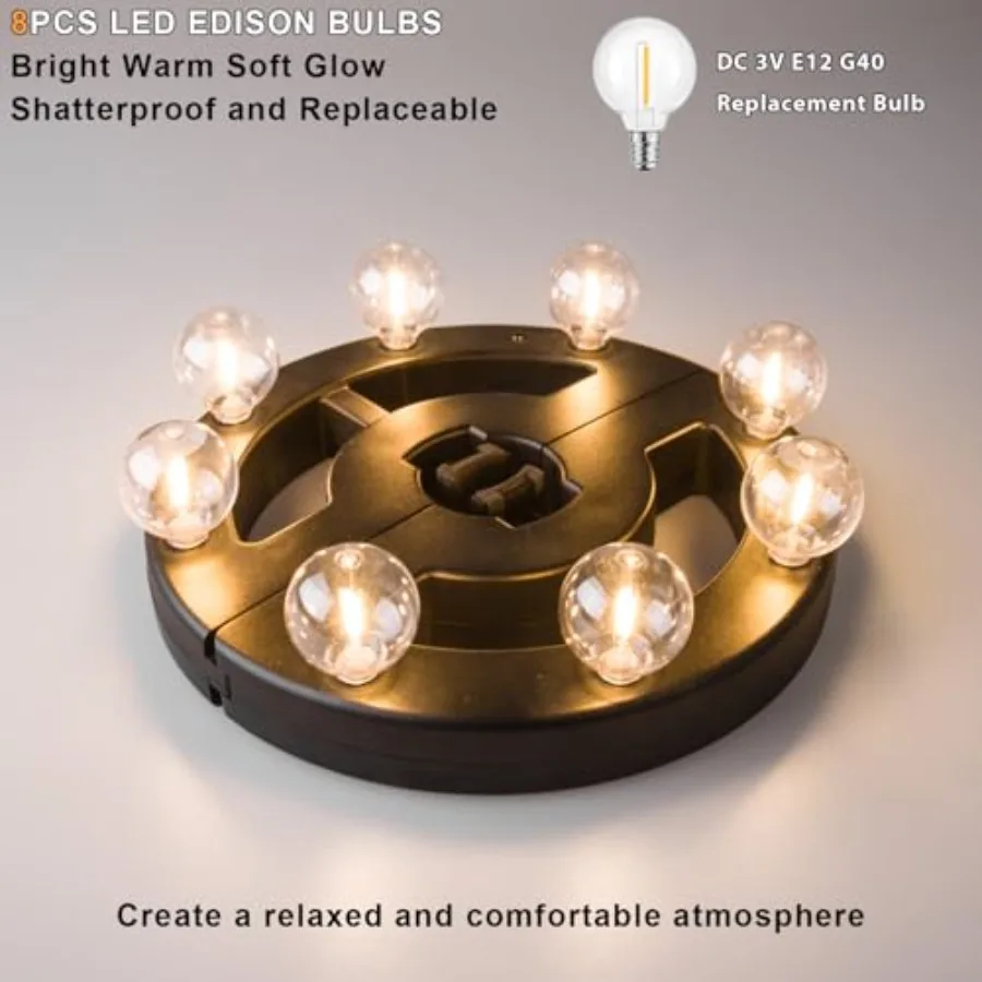 Umbrella Lights Outdoor Patio, Rechargeable Cordless with Dimmer andTimer, 8 Bright Warm White LED Bulbs Perfect for Garden, Ba
