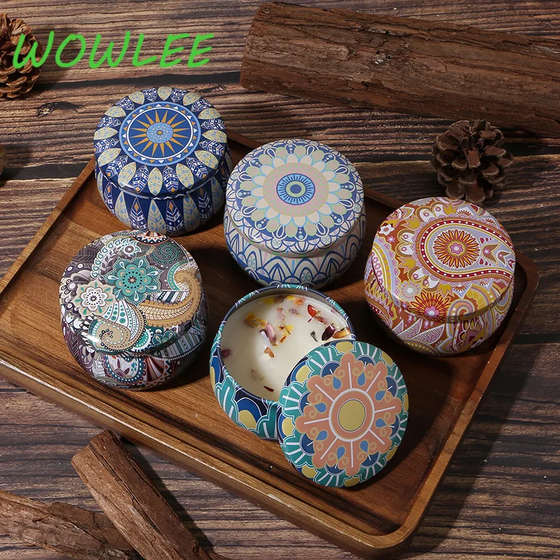 Premium Floral Printed Candle Tins DIY Candle Making Random Fragrance Round Containers Secure Lids Creative Storage Dry Spices