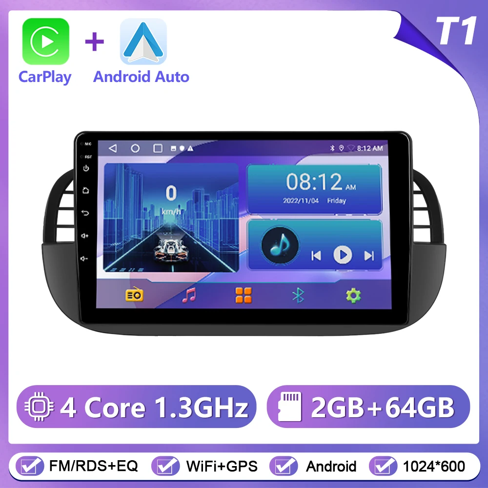 Podoyo CarPlay Android Radio voor FIAT 500 2007-2015 omdat Intelligent System 2Din GPS Stereo Head Unit Multimedia Speler