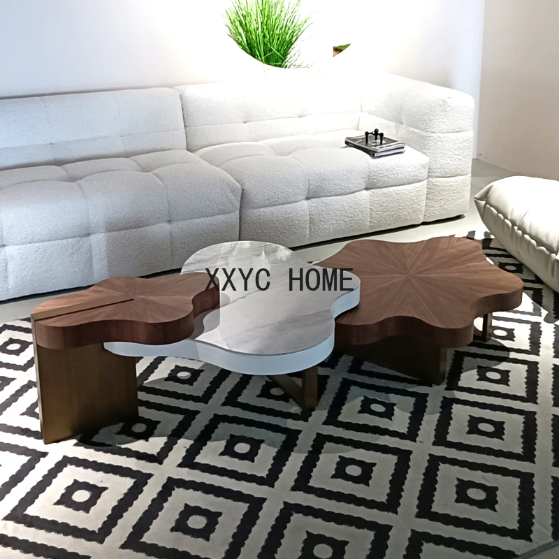 Italian Style Irregular Modern Wood Flower Coffee Table Minimalist Small Writing Sofa Side Table Table Basse Balcony Furniture