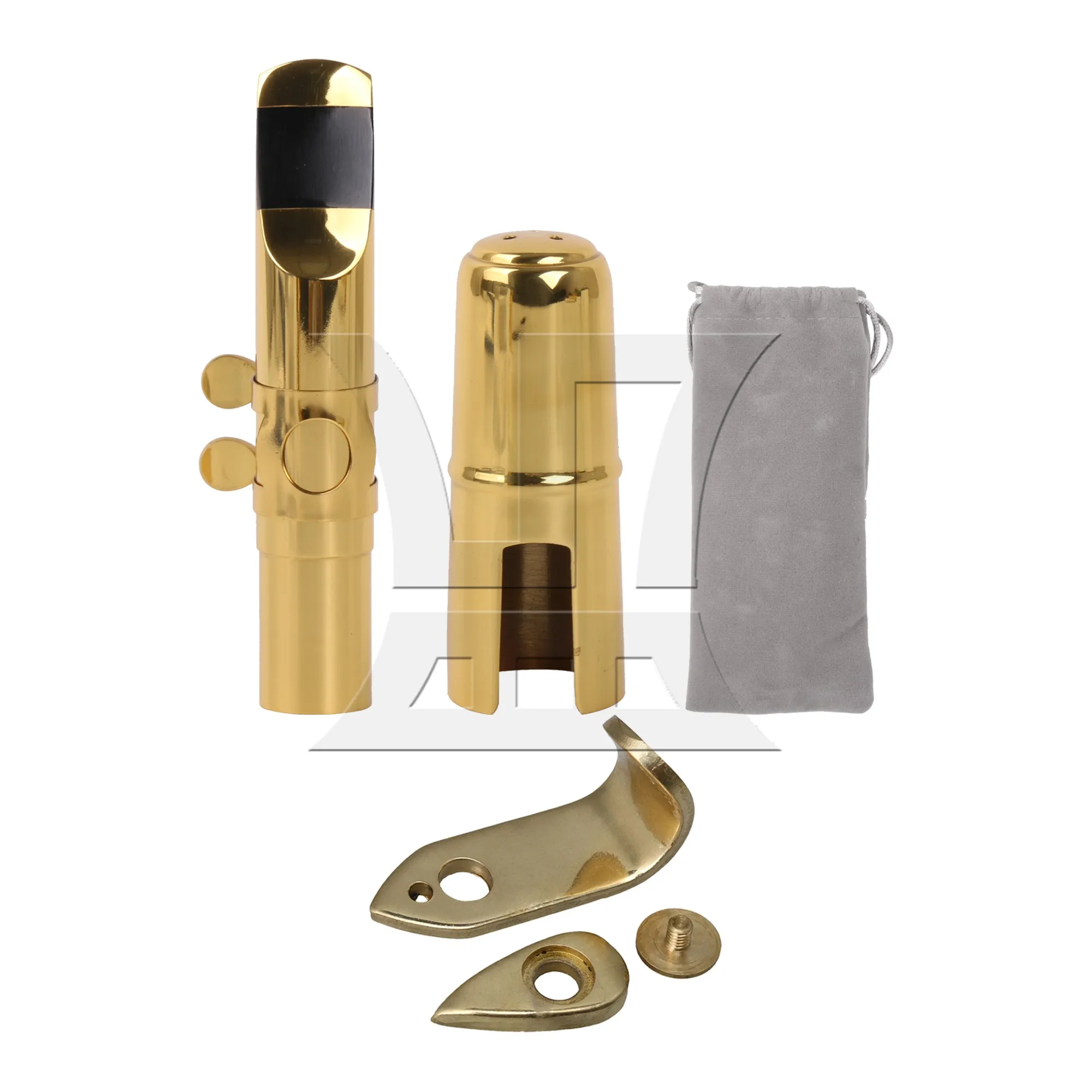 

Yibuy Metal Mouthpiece 6# Clamp Cap Golden with Thumb Hook Rest Holder Kit