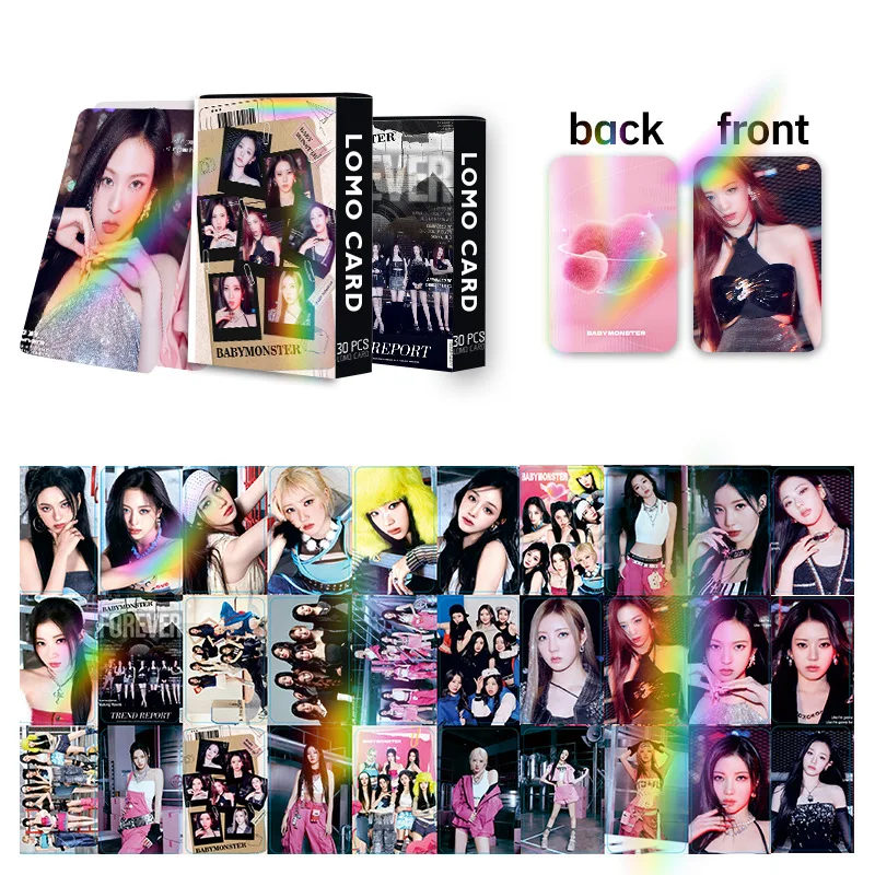 BABYMONSTER MONSTIEZ 30Pcs Laser Flash Holographic Double Sided LOMO Cards Boxed Photocards Bookmarks Kpop Gift Merch New - view 3