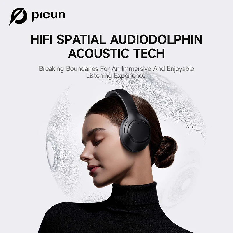 Picun F2 Bluetooth Headphones ANC Noise Canceling HD Mic ENC Calls 25ms Low Latency Wireless Headset HIFI Sound APP Dual Connect