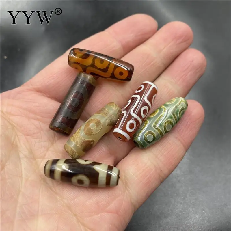 1 Pc 30mm Matte Three-Eyeball Rice Natural Tibetan Agate Stone Green Red Nine Eyes Drum Dzi Beads For Craft Charm Jewelry Making