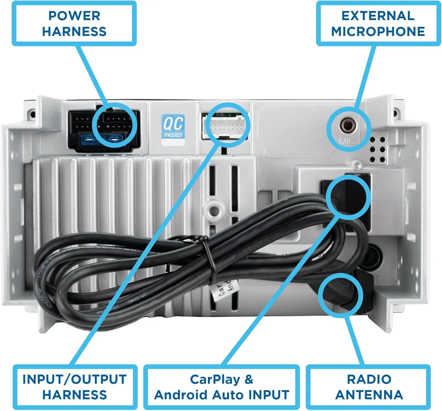 Estéreo de carro certificado de 7 polegadas com Apple CarPlay e Android Auto, Bluetooth, entrada de câmera de backup, carregamento USB