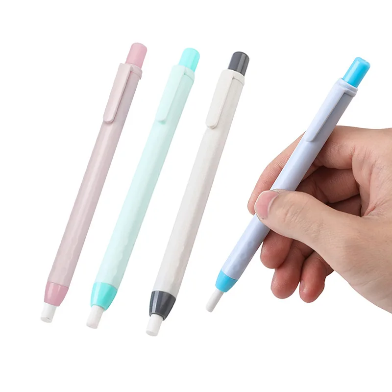 4 Pieces Press Retractable Pencil Eraser Correction Supplies Pen Style Pencil Rubber Writing School Supplies Stationery view 5