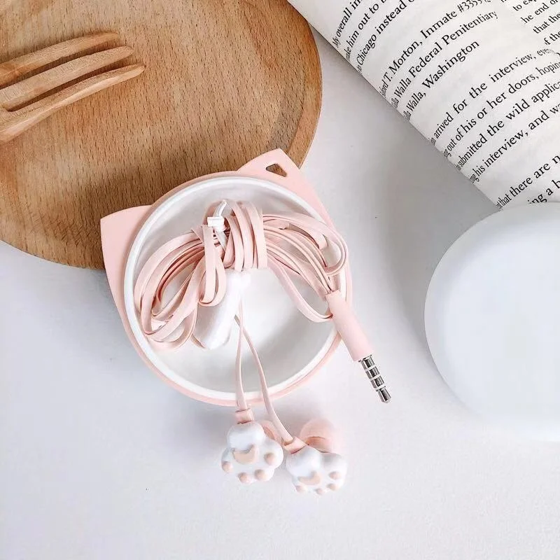 

Cartoon Korean Mini Girls' Universal Mobile Phone Headset With Wheat Cute Cat Claw Headset In Ear Call Gift For Student Girls