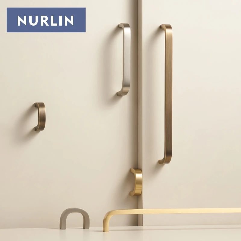 Nurlin Solid Brass Bent Design Cabinet Door Handles Simple Style Multiple Sizes Drawer Pulls for Wardrobes