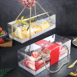 1PCS Transparent Cake Box With Handle Cupcake Swiss Clear Plastic Portable Container Holder PET Packing Gift Box Roll Long Cases