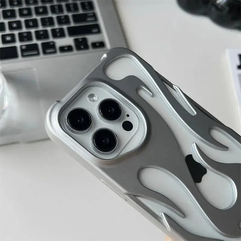 New 3D Flame pattern Hollow Slim Phone Case for iPhone 17 16 15 14 13 12 11 Pro Max Plus 17 Air Shockproof Protective soft Cover - náhled 3