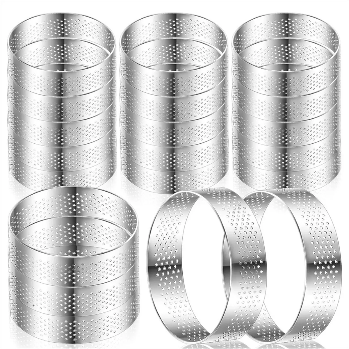ABFS 20 Pcs 3Inch Perforated Tart Rings Round Tart Ring Stainless Steel Tart Rings for Baking Nonstick Metal Round Cake Ring