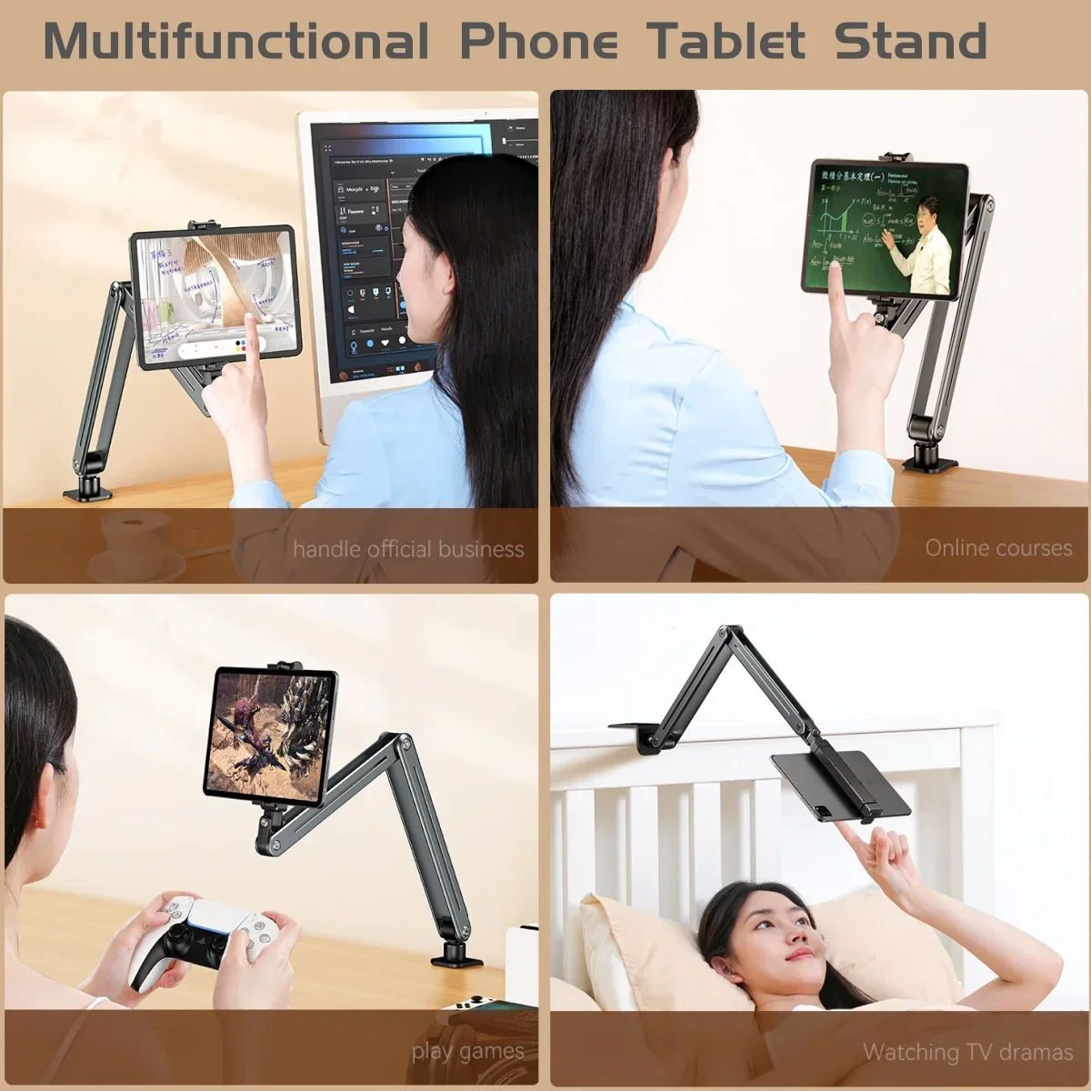 Heavy Duty Metal Arm Tablet Stand for Bed Desk 360° Swivel Clamp Mount for 4-13 Inch IPad Air Pro IPhone Tabs & Phone Holder