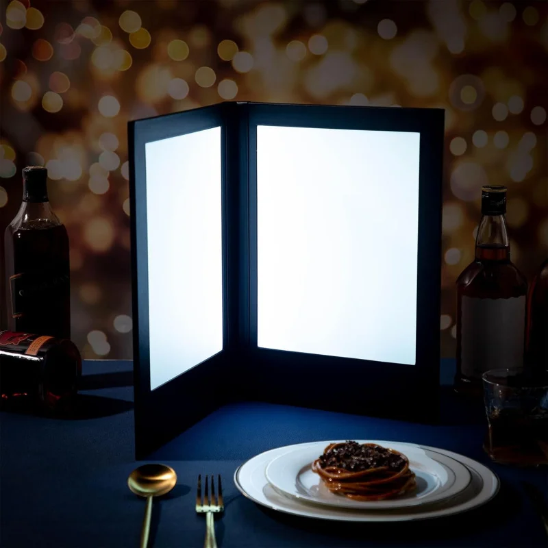 

Electric Illuminated LED Menu Holder Restaurant Menu Display with Power Source Made of Plastic and PU Leather