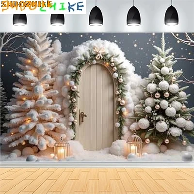 

Christmas Day New Year Party Photography Backdrops Prop Window Living Room Interior Xmas Tree Snow Theme Photo Background FN-55
