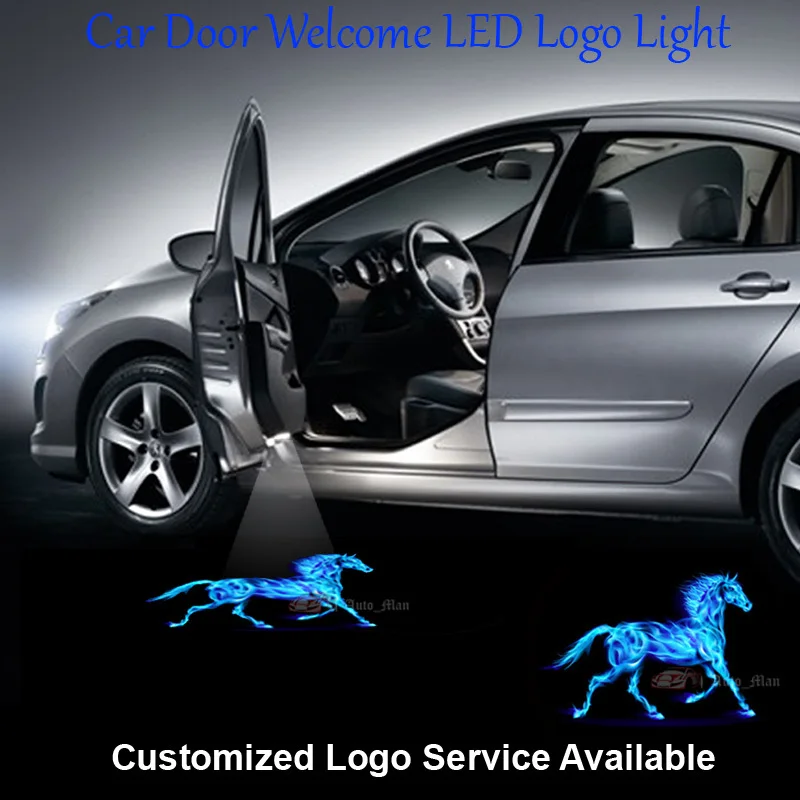 2pcs Blue Flaming Horse Logo Door Welcome Laser Projector 3D Car Puddle LED Ghost Shadow  Light For Ford Mustang