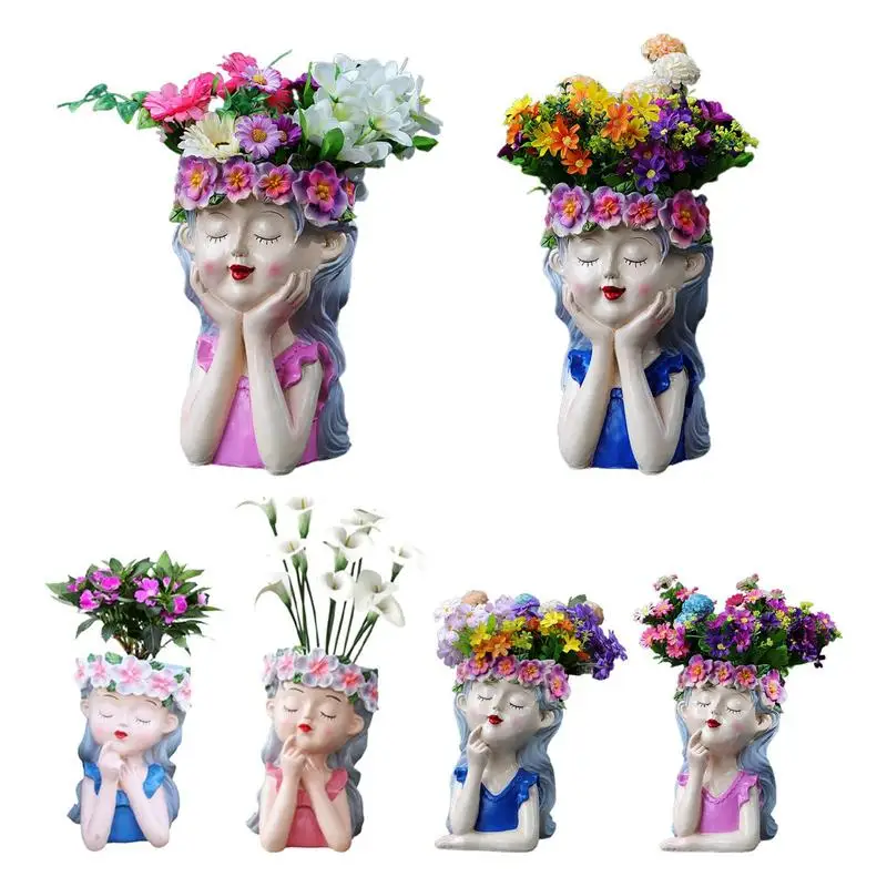 

Fairy Planter Pot For Succulents Air Plants Cute Girl Head Face Flower Pot Decorative Figurines Garden Home Tabletop Decortion