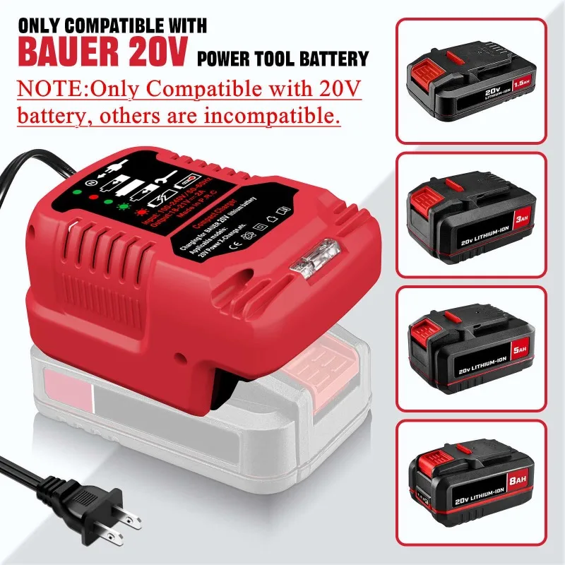 Portable Battery Charger Mini Fast Charger Wireless Power Tool Spot Charger Compatible for Bauer 20V Lithium Batteries US Plug