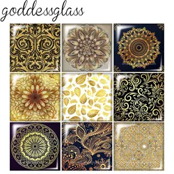 New Golden style Patterns Square 10pcs Photo 12mm/20mm/25mm/30mm photo glass cabochon flat back Making findings