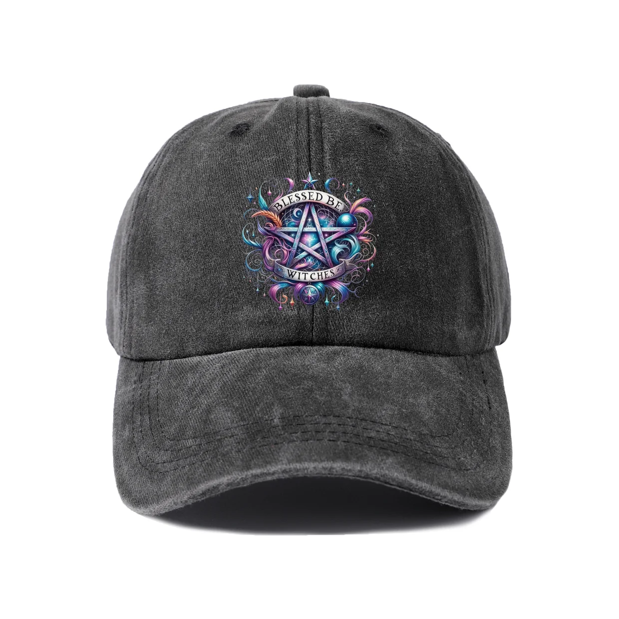 Blessed Be Witches Pentagram Graphic Vintage Washed Baseball Cap, Adjustable Unisex Dad Hat for Men and Women