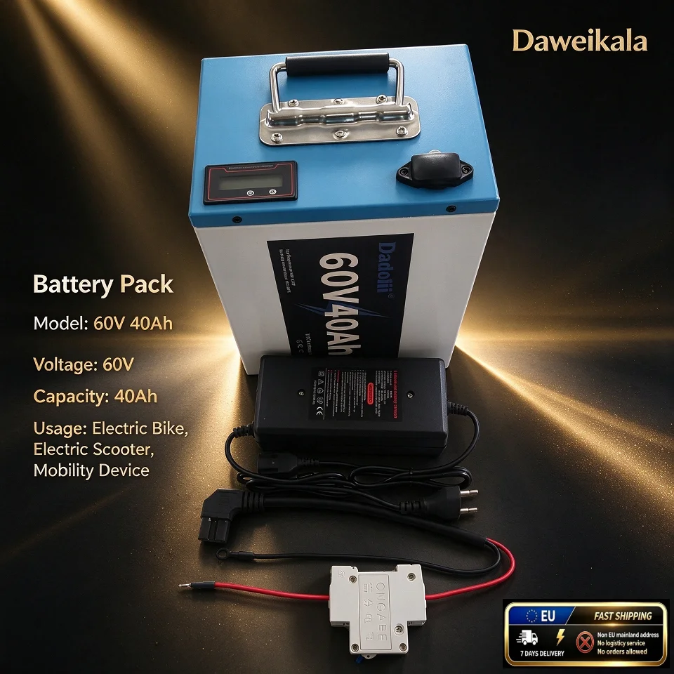 60V 40Ah NMC-Akkupack, Daweikala Wiederaufladbarer Ersatzakku für Elektrofahrrad, Elektroroller, Mobilitätshilfe, Integriertes BMS, EU-Lager 7 Tage Schnelllieferung