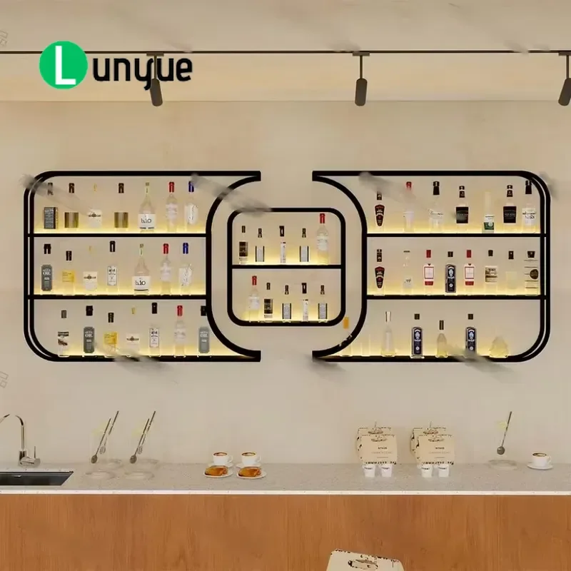 New Chinese Style Iron Bar Wall Mounted Wine Rack Home Restaurant Bar Furniture Decoration Storage Shelf Space Saving