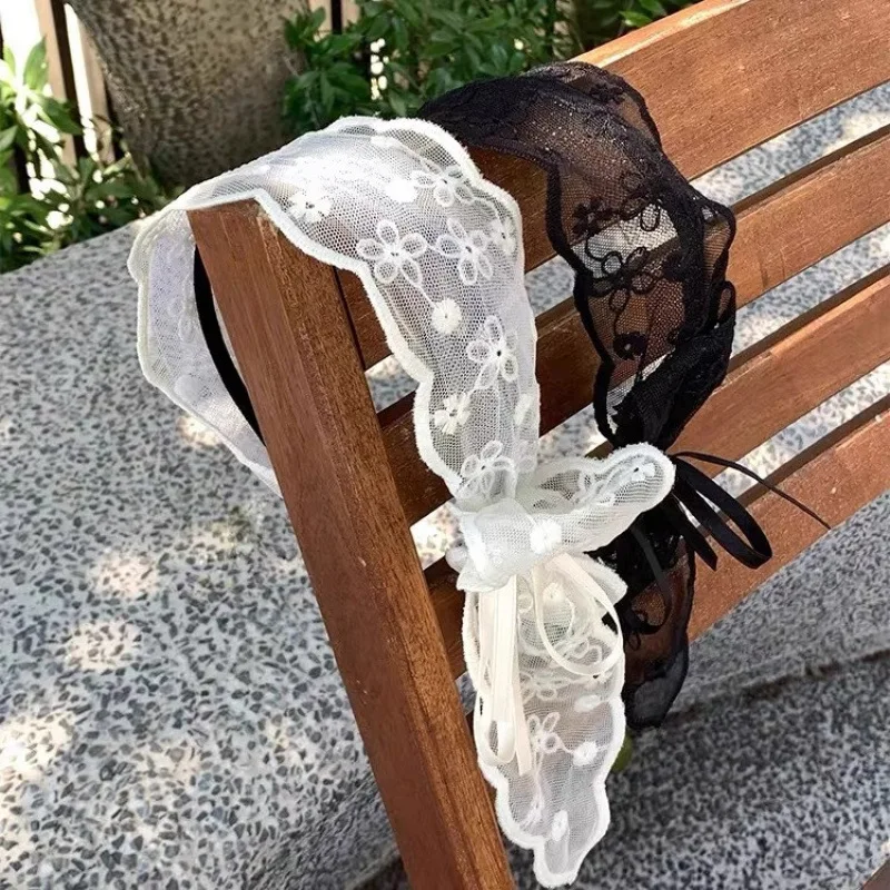 新しい 2 個フレンチメッシュボウレースワイドエッジヘアバンド女性のための甘いかわいい多用途ヘッドバンドガールヘアアクセサリー