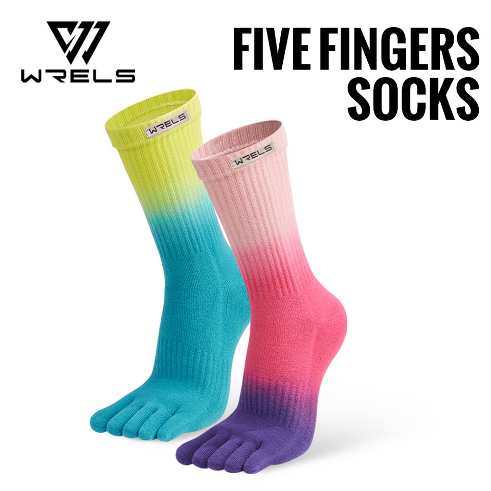  WRELS Toe Socks Cotton Athletic Running Five Finger Socks Colorful Wicking Compression Sweat-Absorbing Breathable Five Toe Socks 