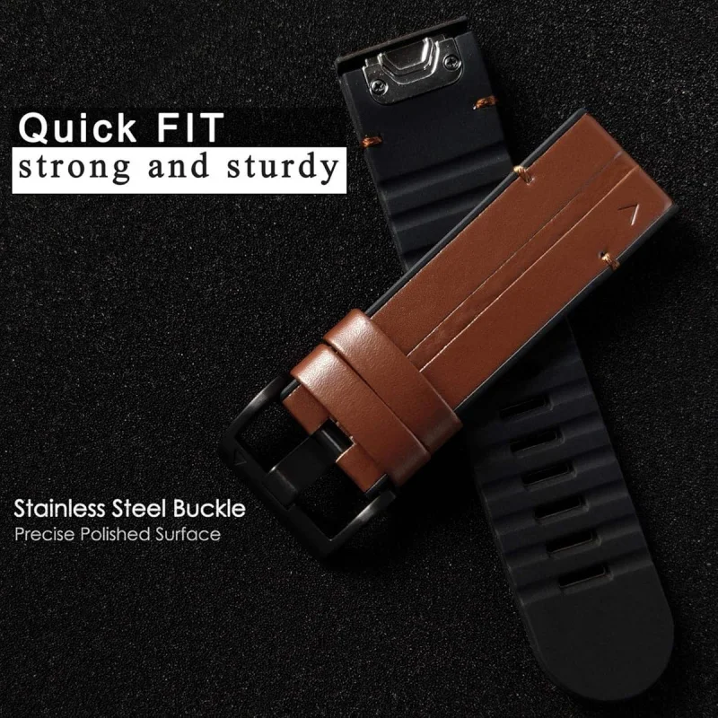 Pasek skórzano-silikonowy QuickFit BUSKOZ 22/26mm do zegarków Garmin Fenix 8 E 7 7X 6 6X Pro 5 Epix Gen 2/Enduro 3/965 — zdjęcie produktu 4