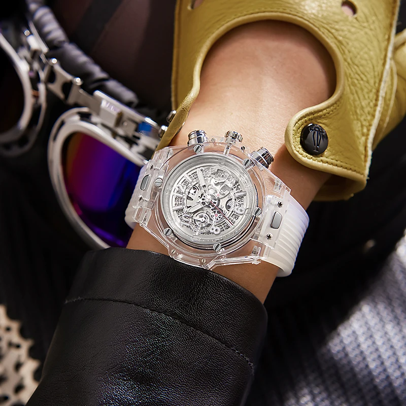 ساعة رياضية عصرية للرجال من أفضل العلامات التجارية غير عادية أكريليك كوارتز كرونوغراف ساعات أصلية خفيفة مقاومة للماء على مدار الساعة Relojes #6