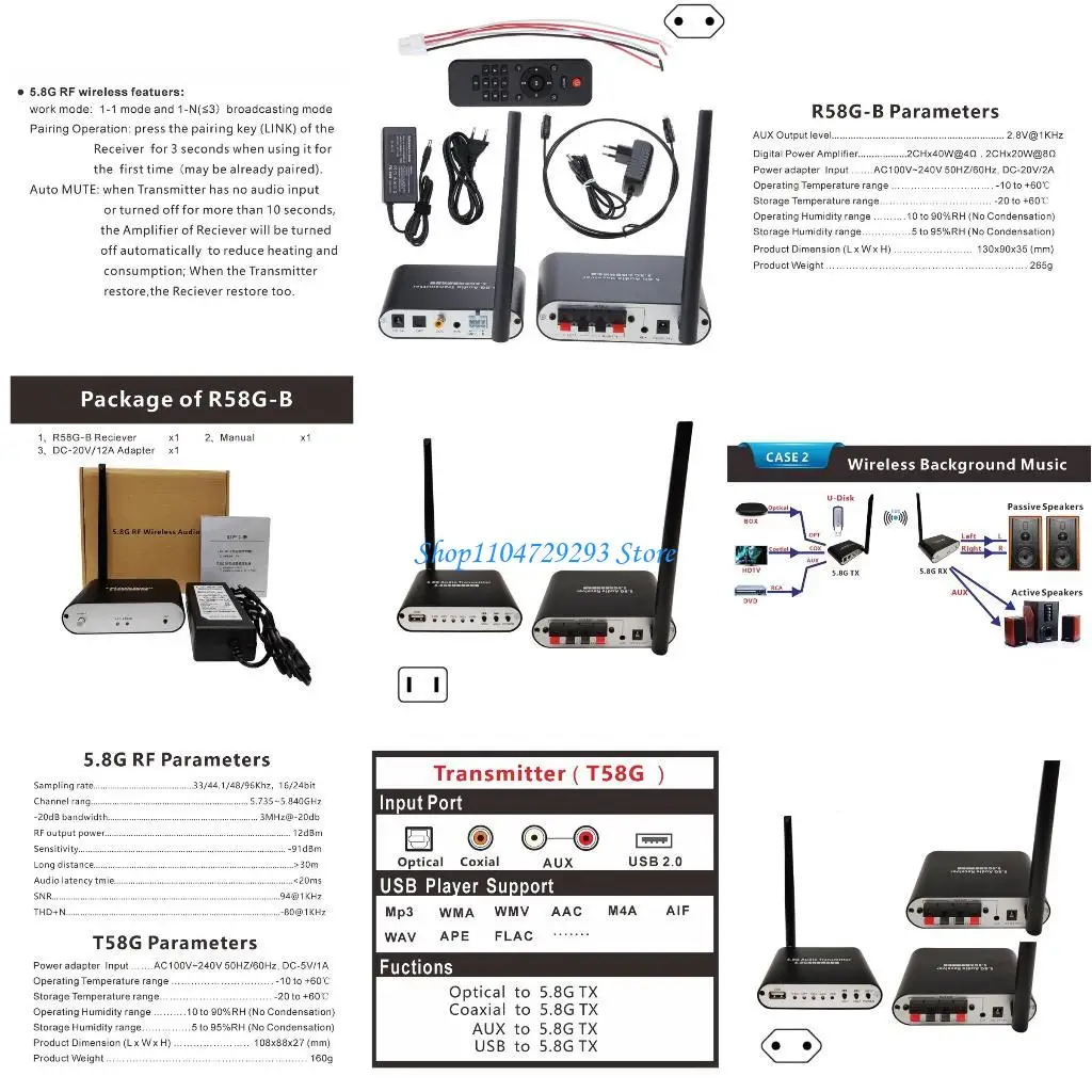 

Y2GD Wireless Music Transmitter Receiver 5.1CH Surround Sound Optical Coaxial andAUX 2x40W Power Amplifier Background Music