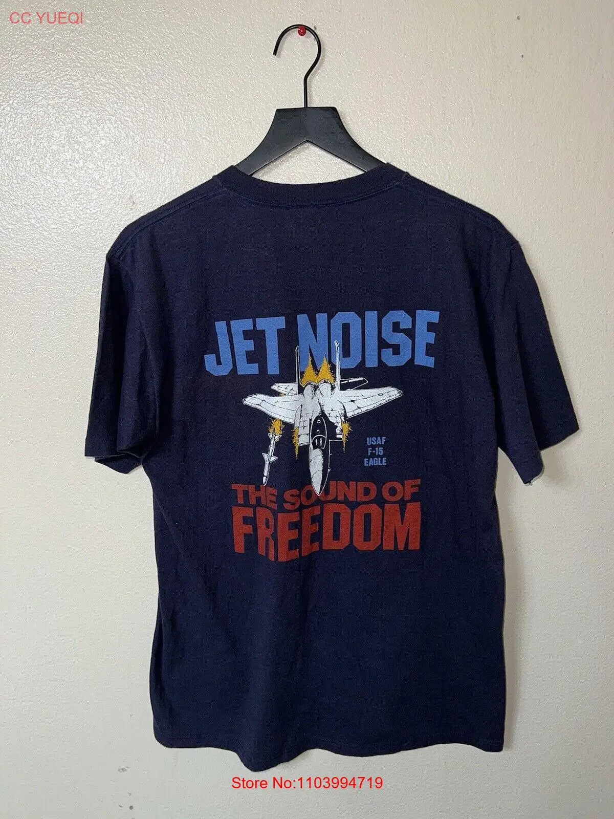 Vintage 80s F-15 Eagle Jet Noise T Shirt Mens L Blue Aviation Plane Fighter 90s