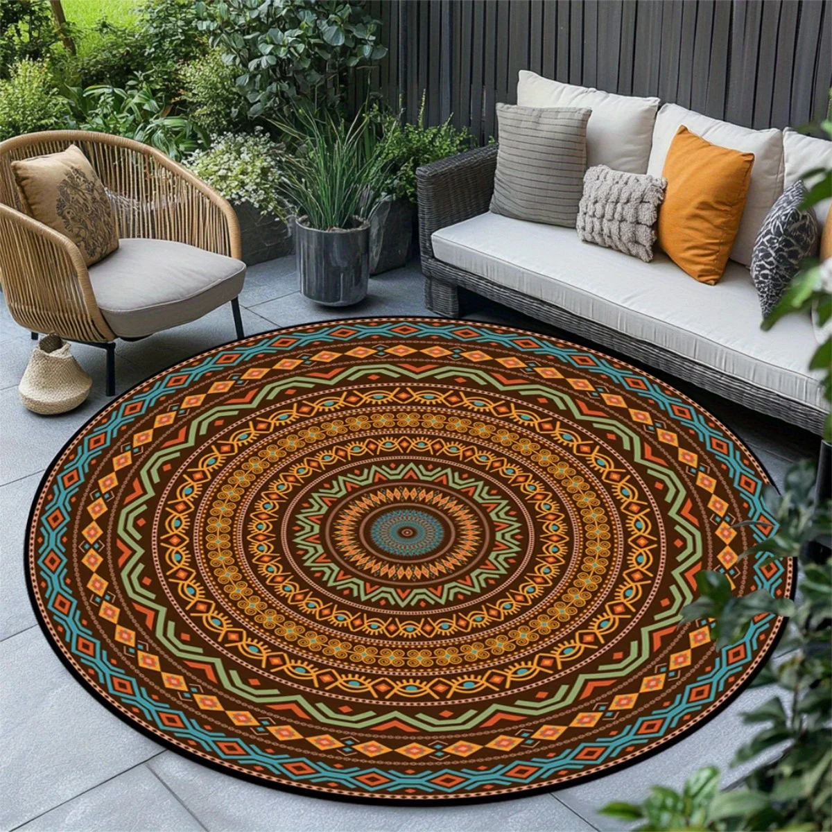 

1pc Boho Geometric Mat Suitable for Outdoor/ - Multicolor Round with Boho-Chic Patterns, for, Living Room, Bedroom - Warm Earth