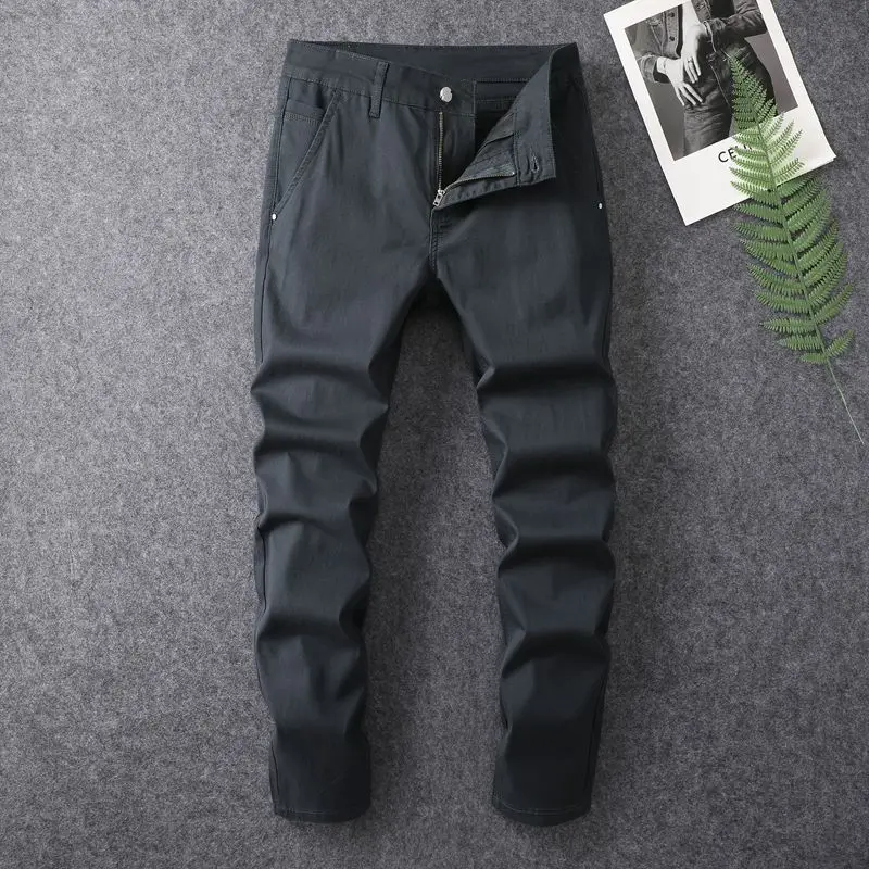 

Solid Color Trendy Trousers Men's Slim Fit Thin 2024 New Versatile Office Daily Street Cotton Overalls Casual Pants